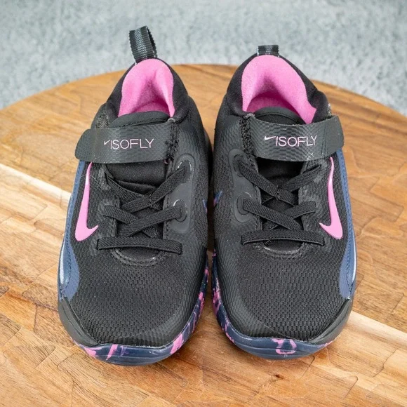 Nike IsoFly Kids Basketball Shoes Sneakers Size 9C Black Blue Pink FQ7670-003 - Picture 3 of 7